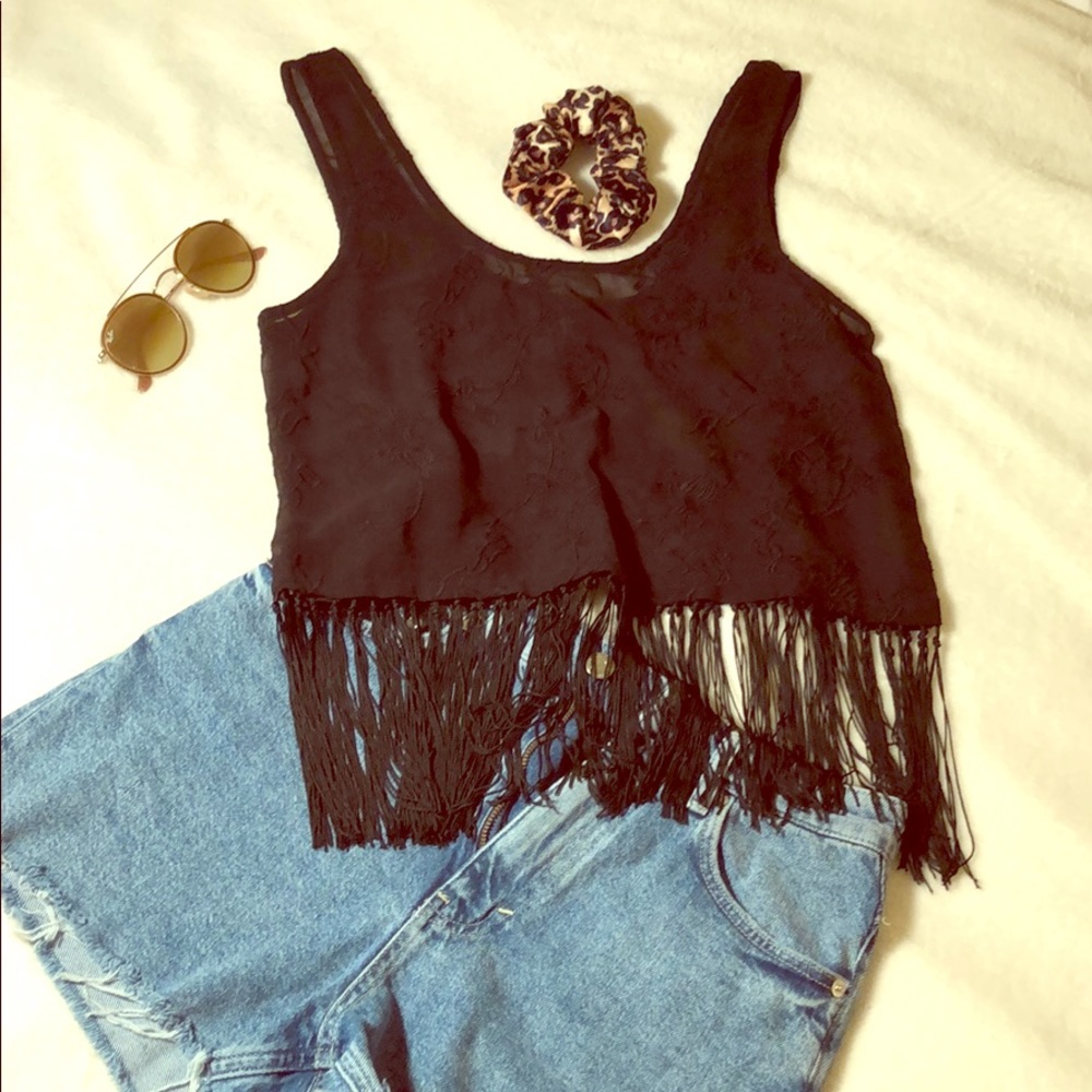 Black fringed crop top